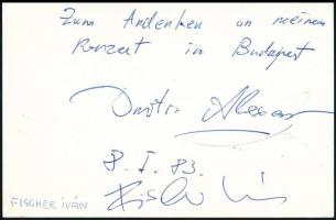 1983 Fischer Iván karmester és  Dmitri Alexeev zongoraművész dedikált közös fotója. 14x9 cm