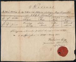 1840 Anyakönyvi kivonat, Mezőberény, töredezett viaszpecséttel