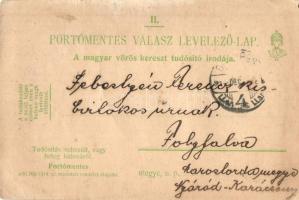 1914 II. Portómentes Válasz Levelezőlap. A magyar vörös kereszt tudósító irodája (EM)