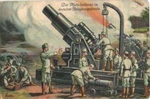 Weltkrieg 1914-1915. Die Motorbatterien im deutschen Belagerungsdienste / The motor cannons in the German siege service, Wenau-Postkarte No. 126. artist signed (EK)