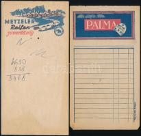 9 db számolócédula (Nikotex, Metzeler, stb.)