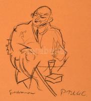 Molnár jelzéssel: Portrék, 7 db, ceruza, papír, kopottas félvászon mappában, 32x25 cm