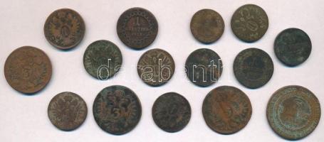1800-1851. 15db-os gyenge tartású rézpénz tétel, B, E, G és S verdejelek, több érmén nehezen kivehetőek T:3,3-