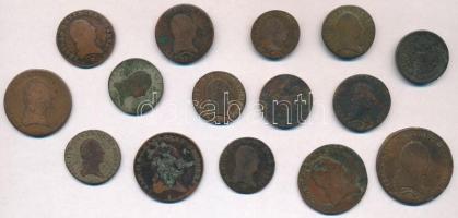 1800-1851. 15db-os gyenge tartású rézpénz tétel, B, E, G és S verdejelek, több érmén nehezen kivehet...