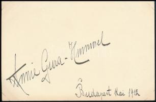 1912 Annie Gura-Hummel (1884-1964) operaénekesnő aláírása egy papírlapon./ Signature of Annie Gura-Hummel opera singer