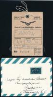 1970 MALÉV poggyászjegy + felcímzett boríték + TU-154-es levélpapír