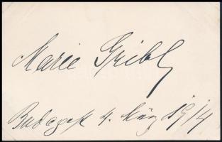 1914 Marie Gribl osztrák operaénekesnő aláírása egy papírlapon / Signature of Marie Gribl opera singer