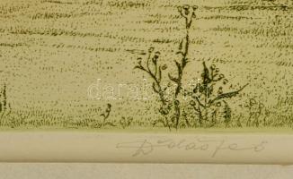 Dudás Jenő (1900-1991): Táj szekérrel. Rézkarc, papír, jelzett, üvegezett keretben, 29×29 cm