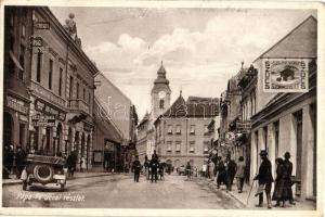 Pápa, Fő utca, Gottlieb Jenőné kézimunka üzlet és előnyomda, Szilasy György szűcs üzlete, Kis Tivadar, Tóth Lajos üzlete, automobile (EK)