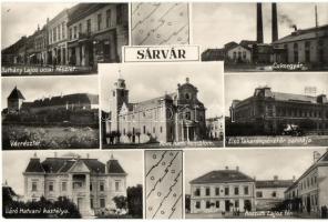 Sárvár, Cukorgyár, Bathány Lajos utca, Vár, Báró Hatvani kastély, Kossuth Lajos tér, Elsó Takarékpénztár palotája, Római katolikus templom, Friebert Bernát üzlete