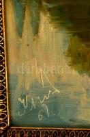 Olvashatatlan jelzéssel: Folyóparti házikó. Olaj, vászon, sérült keretben, 40×50 cm