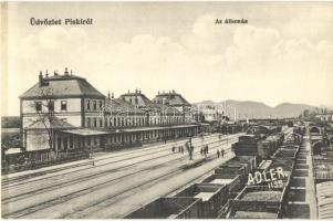 Piski, Simeria; vasútállomás vagonokkal. Adler fényirda / railway station with wagons