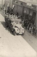1940 Szatmárnémeti, Satu Mare; bevonulás, katonák teherautóban / entry of the Hungarian troops, soldiers in military truck. photo