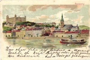 1899 Pozsony, Pressburg, Bratislava; vár, gránátrepesz által sérült lap / castle. Kosmos litho s: Geiger R. (damaged by grenade fragments) (b)