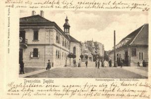 Trencsénteplic, Trencianske Teplice; Szécsény utca, üzlet / street view, shop