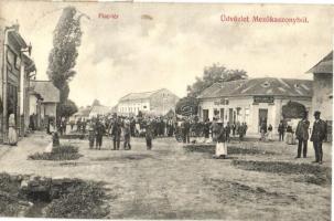 Mezőkaszony, Koson; Piac tér Fendrich Sámuel és fia üzlete / market square with shops