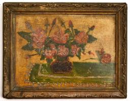 Olvashatatlan jelzéssel: Virágcsendélet. Olaj, karton, keretben, 19×26 cm