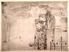 Láng Rudolf (1904-1991): Edgar Allan Poe. Rézkarc, papír, jelzett, 29,5×39 cm