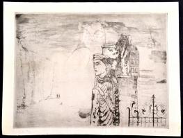 Láng Rudolf (1904-1991): Edgar Allan Poe. Rézkarc, papír, jelzett, 29,5×39  cm