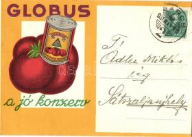 Globus a jó konzerv. Paradicsom konzerv reklám. Weiss Manfréd / Hungarian tomato can advertisement, litho (EK)