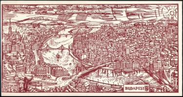 Varga Mátyás (1910-2002): Budapest linómetszet üdvözlő kártyán. Aláírt. Metszet mérete: 24x13 cm