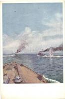 Seits: Gefecht in der Otrantostrasse am 15. Mai 1917. Fliegerangriff / WWI K.u.K. Kriegsmarine, Naval battle of Otranto, air attack