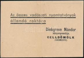 1947 Vadászati idény kimutatás táblázat, hátoldalt reklámmal 10x14 cm