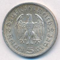 Német Harmadik Birodalom 1936A 5M Ag "Hindenburg" T:2 ph. 
German Third Reich 1936A 5 Mar...