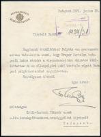 Scitovszky Béla belügyminiszter aláírása hivatalos levélen