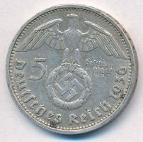 Német Harmadik Birodalom 1936D 5M Ag "Hindenburg" T:2 German Third Reich 1936DE 5 Mark Ag ...
