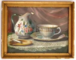 Jelzés nélkül: Asztali csendélet. pasztell, papír, üvegezett keretben, 28×36 cm