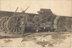 Bevagonírozott ágyú / WWI K.u.K. military, cannon loaded into a wagon, photo (Rb)