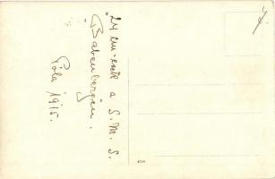 1915 SMS Babenberg osztrák-magyar csatahajó fedélzetén matrózok a 24 cm-es lövegekkel / K.u.K. Krieg...