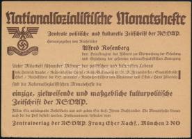 cca 1940 Nationalsozialistische Monatshefte röplap, 10x14 cm.