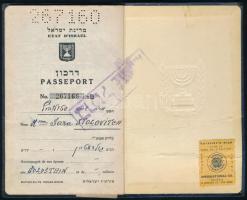 1963 Fényképes Izraeli útlevél, számos bejegyzéssel, okmánybélyegekkel, maszatos vászonkötésben/ 1963 Israeli passport