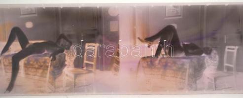 cca 1970 Pornó felvételek negatívjai, 24 db (3x8 kocka), dobozban, tekercsben, 6x9 cm