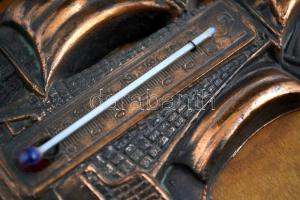 Iparművészeti Vállalatos, hajós falikép hőmérővel, réz fatáblára ragasztva, 17×15 cm