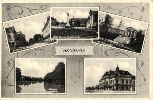 Szarvas, Gimnázium és gazdasági tanintézet, Hősök szobra, városháza, Gróf Bolza kastély, Árpád szálló, Kőrös part, Art Nouveau  (Rb)