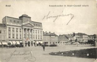Arad, Kossuth szobor, Arad-Csanádi takarékpénztár, üzletek / statue, savings bank, shops (EK)