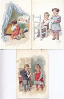 4 db RÉGI Feiertag szingós művészlap gyerekekkel / 4 pre-1945 art postcards with children signed by Feiertag