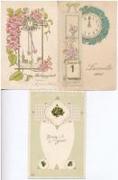 5 db RÉGI dombornyomott és litho Újévi üdvözlőlap / 5 pre-1945 art embossed and litho New Year greeting cards