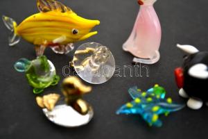 Muranói kis üvegfigurák, némelyik kis csorbával, összesen 7 db