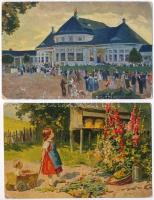 10 db RÉGI művész motívumlap vegyes minőségben / 10 pre-1945 art motive postcards in mixed quality