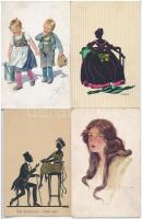 10 db RÉGI művész motívumlap vegyes minőségben, egy modern MSZP lap / 10 pre-1945 art motive postcards in mixed quality with one modern MSZP postcard
