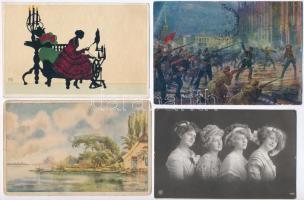 10 db RÉGI művész motívumlap vegyes minőségben, egy modern MSZP lap / 10 pre-1945 art motive postcar...