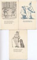 6 db RÉGI humoros vadászos grafikai motívumlap sorozat / 6 pre-1945 humorous graphic hunting motive postcard series