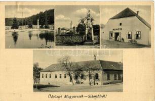 Magyarszék-Sikonda, Hangya üzlet, Szentháromság szobor, iskola, strand