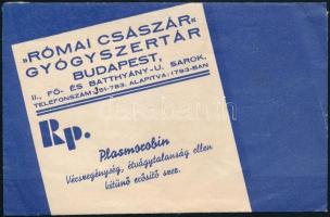 cca 1940 Budapest II. Római gyógyszertár receptboríték