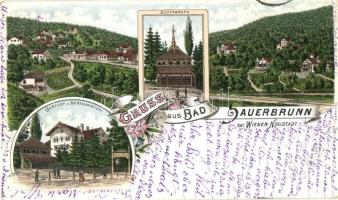 1895 (Vorläufer!) Savanyúkút, Bad Sauerbrunn bei Wiener Neustadt; Vendéglő és étterem / Gasthof und Restauration / hotel and restaurant. Floral, litho