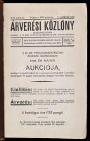 1935 Az Árverési Közlöny 16 évf. 2 rendkívüli száma benne az aukció részletei, árak,fotók, . Papírkötésben.